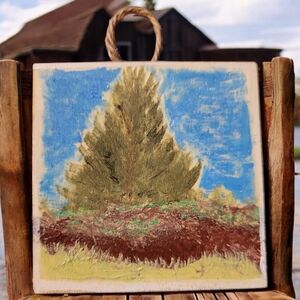 Anna's Creations Handcrafted Square Painted Wood Pine Perfect Picture Ornament